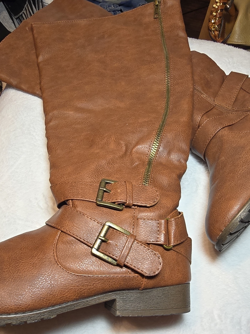 ViVI Cognac Riding Boots with Buckle Detail